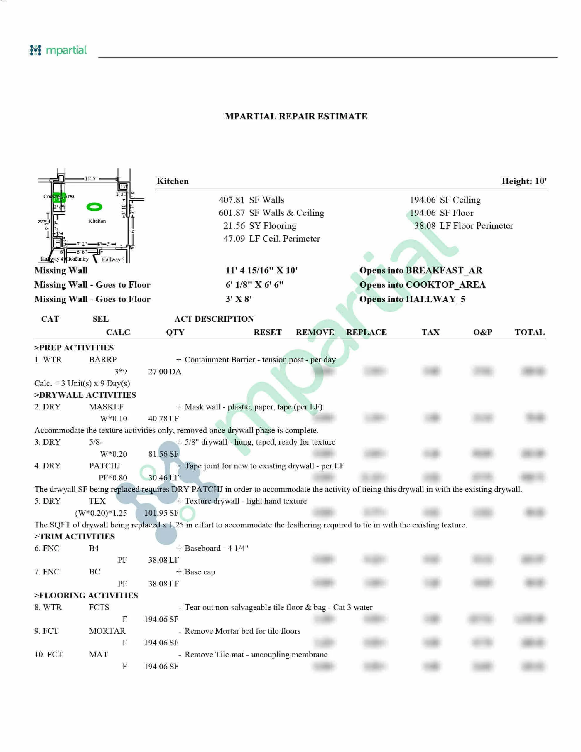 Symbility Estimate Example.pdf mpartial: Extract max value from Matterport, Xactimate & Symbility
